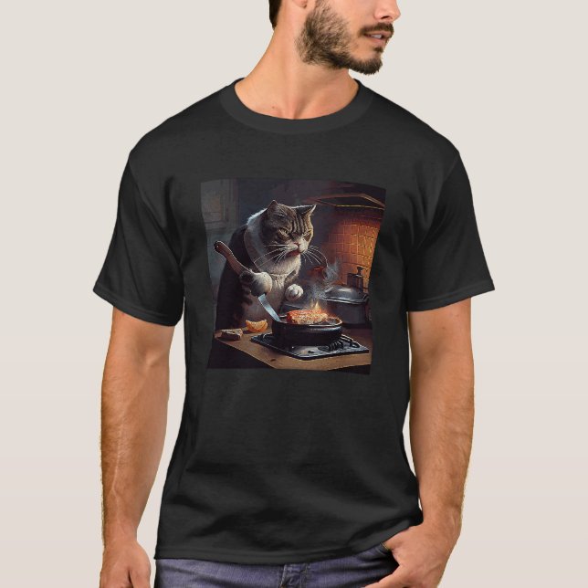 T-shirt Chat cuisinant un steak (Devant)