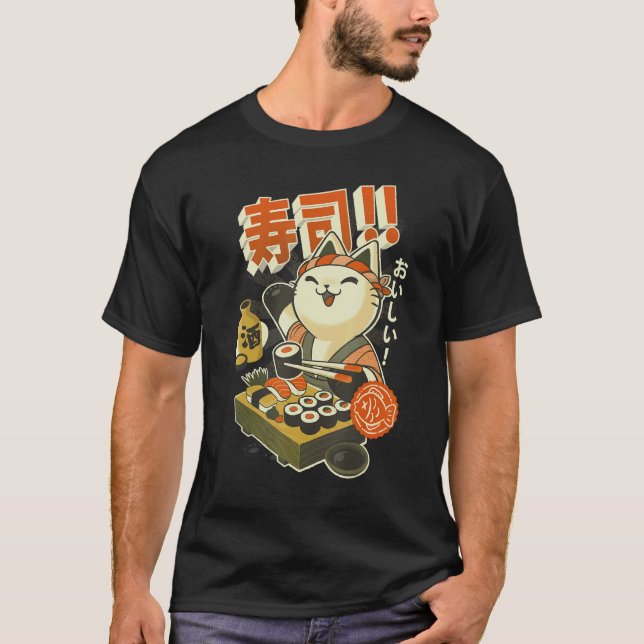 T-shirt Chat cuisinier de sushi drôle (Devant)