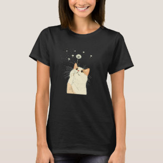 T-shirt Chat curieux avec pissenlit dans les pattes pour u