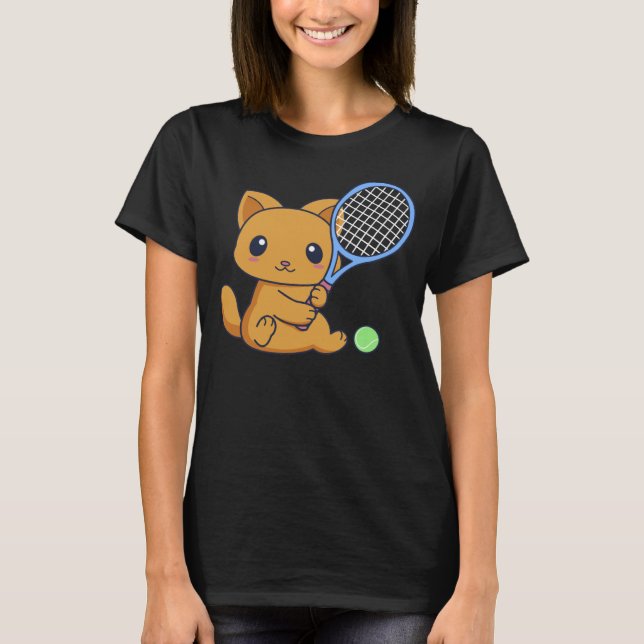 T-shirt Chat Cute Avec Raquet De Tennis Et Chat Ball De Te (Devant)