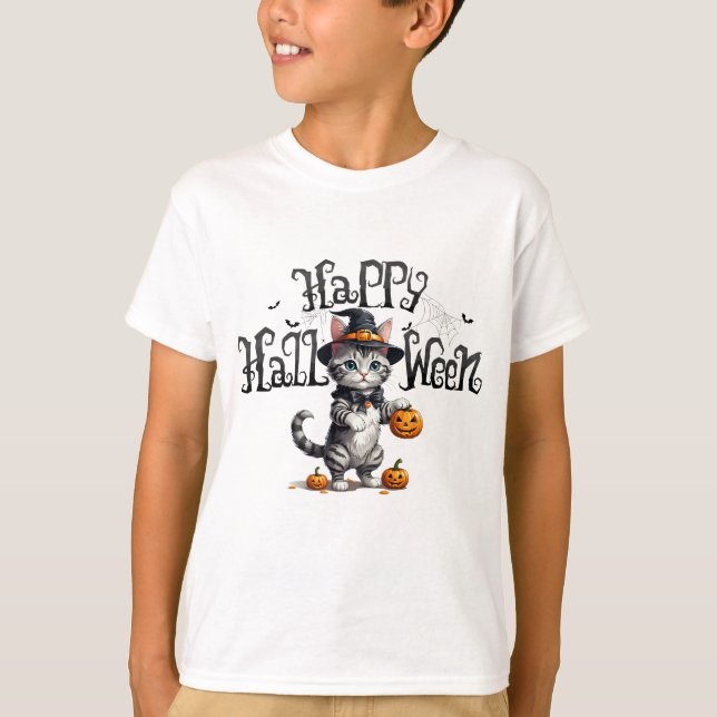 T-shirt Chat Cute en cuisine Halloween (Devant)