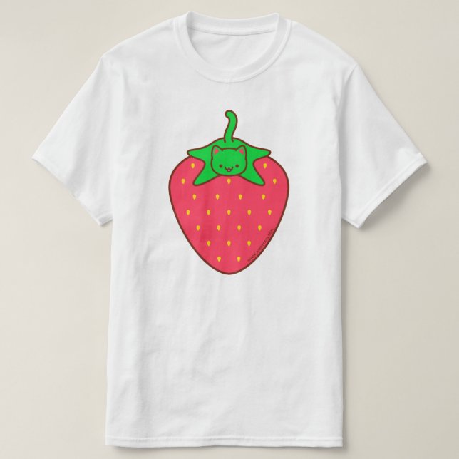 T-shirt Chat Cute Kawaii - CHAT STRAWBERRY (Design devant)
