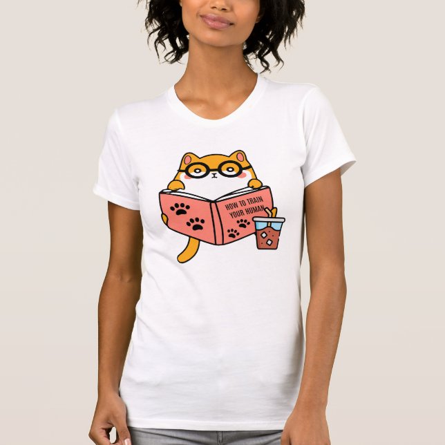 T-shirt Chat Cute Kawaii lisant un livre (Devant)