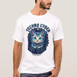 T-shirt Chat Cyber Techno Drôle Conception Amateur de Chat