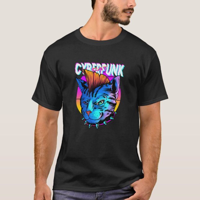 T-shirt Chat cyberpunk cyborg chaton féerique Chat Mo (Devant)