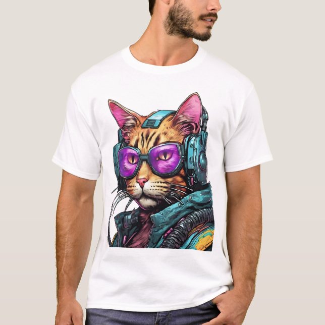 T-shirt Chat Cyberpunk futuriste (Devant)