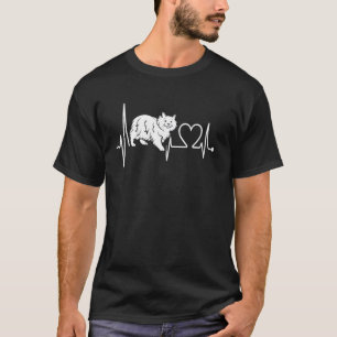 T-shirt Chat Cymrique Battement de coeur EKG Drôle J'aime