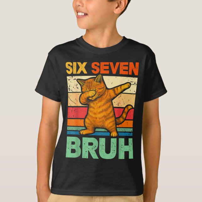 T-shirt Chat Dabbing Bruh 67 Mème 6 7 Six Sept  (Devant)