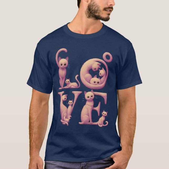 T-shirt Chat d'amour rose vintage (Devant)