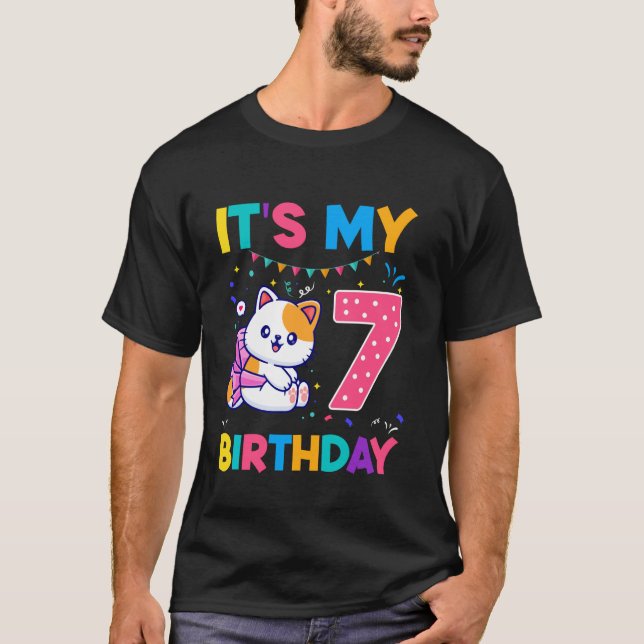 T-shirt Chat d'anniversaire 7 ans vieux Chat chaton 7ème A (Devant)