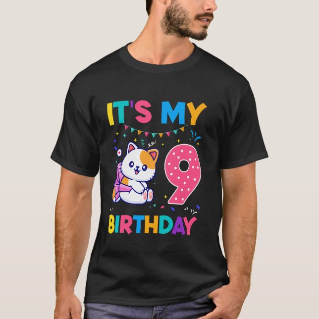 T-shirt Chat d'anniversaire 9 ans Chat Chaton 9ème Anniver (Devant)