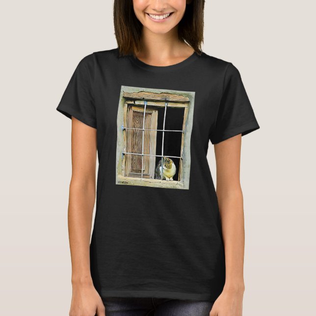 T-shirt Chat Dans La Fenêtre Beau Sur Un (Devant)