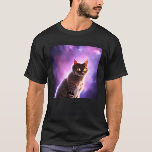 T-shirt Chat dans la galaxie violette de l'espace (Devant)