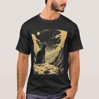 T-shirt Chat Dans La Lune De Montagnes