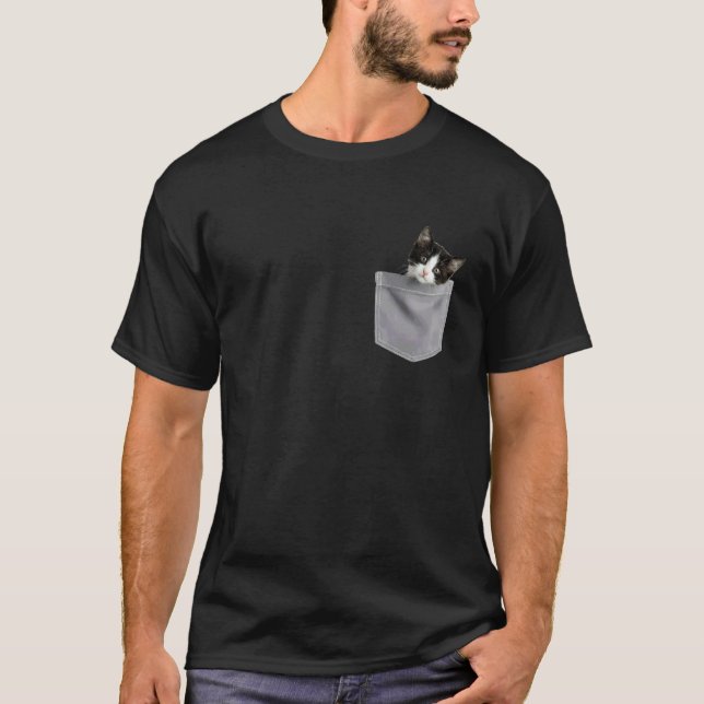 T-shirt Chat dans la poche qui regarde Chaton mignon dans  (Devant)
