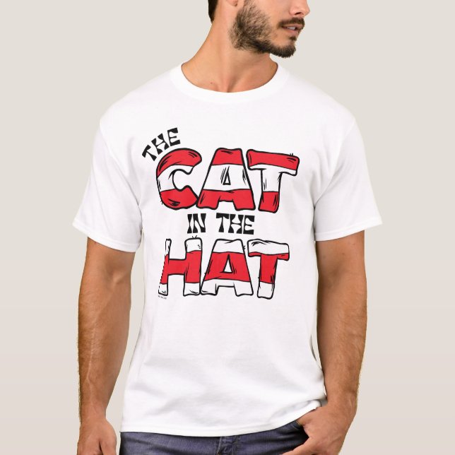 T-shirt Chat dans le Casquette | Texte en bande rouge et b (Devant)