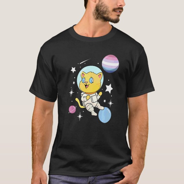 T-shirt Chat Dans L'Espace Bigender Fierté (Devant)