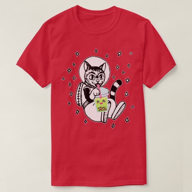 T-shirt Chat dans l'espace Boba Tea Bubble Anime Kawaii 70 (Design devant)