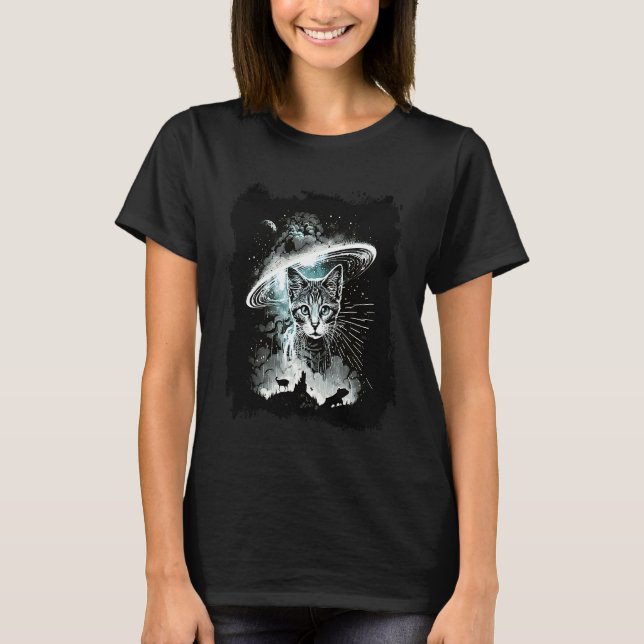 T-shirt Chat Dans L'Espace OVNI Alien Fan De Science-Ficti (Devant)