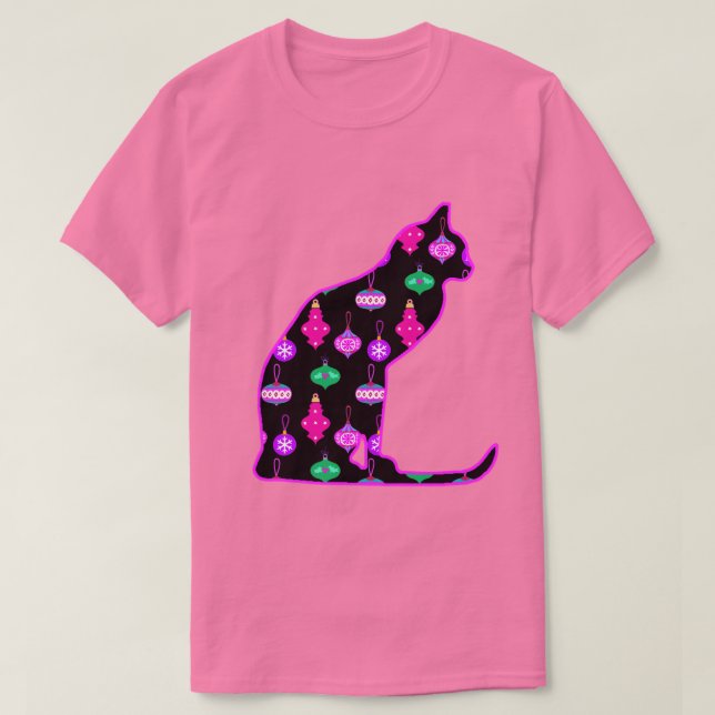 T-shirt Chat dans un Motif d'ornements de Noël (Design devant)