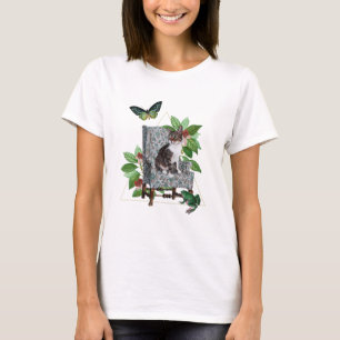 T-shirt Chat dans une chaise Grenouille Papillon Collage