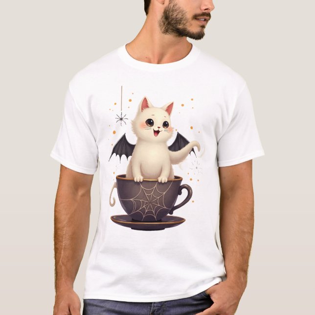 T-shirt Chat dans une Tasse à Thé Hantée (Devant)