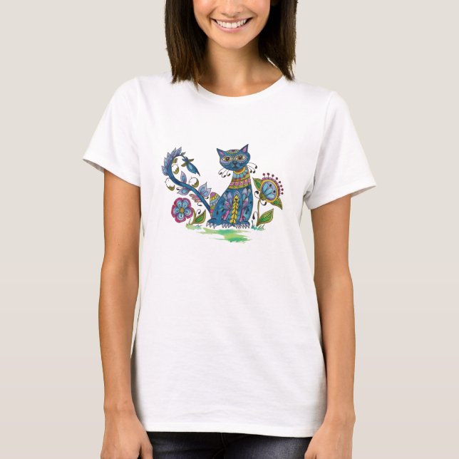 T-shirt Chat d'art populaire avec l'attitude (Devant)