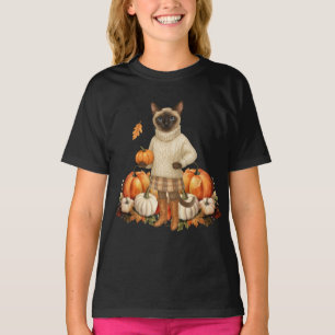 T-shirt Chat d'automne avec citrouilles pour Amoureux de l