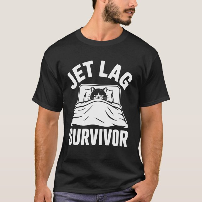 T-shirt Chat d'avion survivant du décalage horaire (Devant)