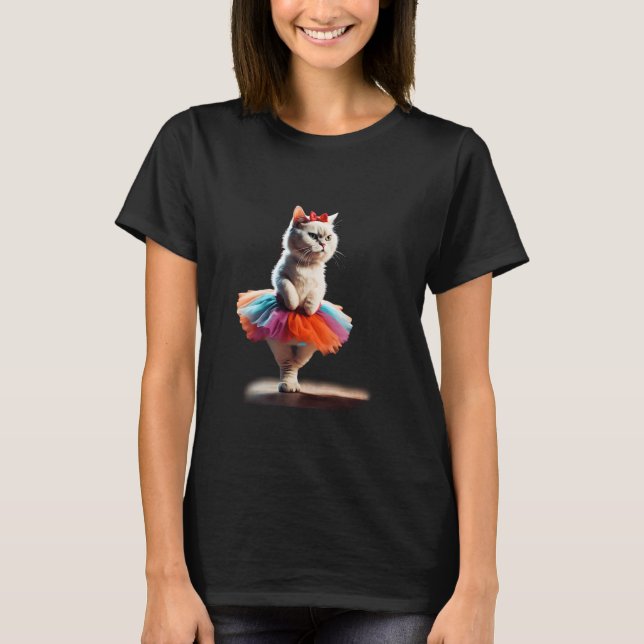 T-shirt Chat de ballet portant un tutu. (Devant)
