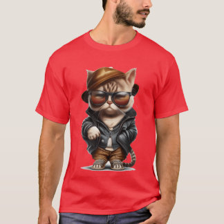 T-shirt Chat de bande dessinée mignon portant des vêtement