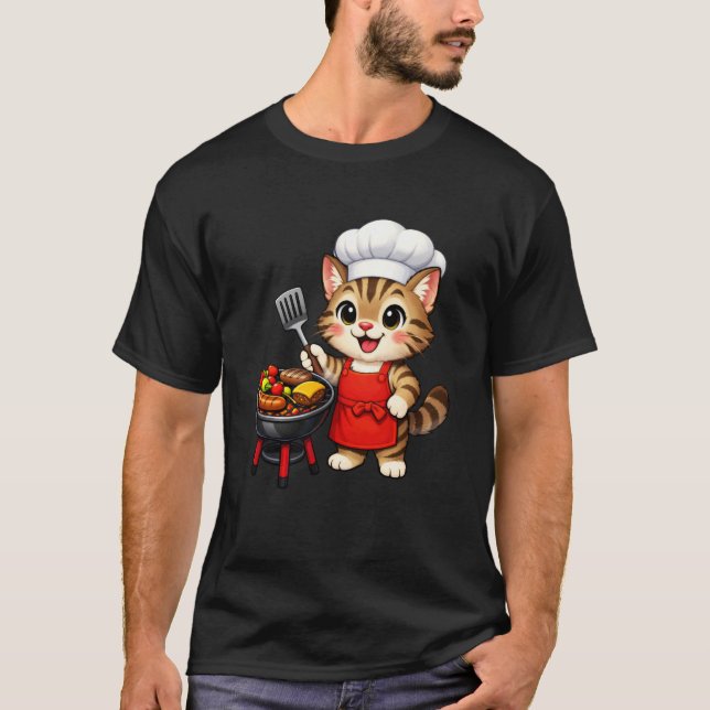 T-shirt Chat de barbecue drôle grillage BBQ manche longue (Devant)