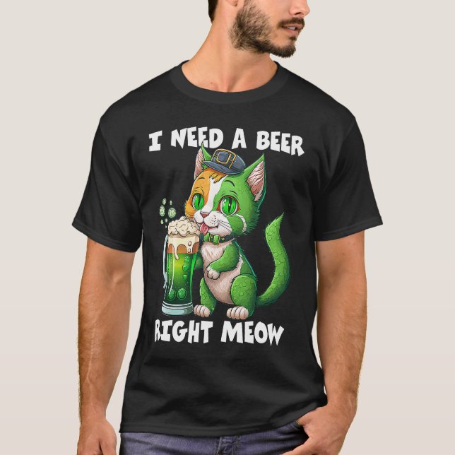T-SHIRT CHAT DE BIÈRE IRLANDAISE  FÊTE DE LA SAINT-PATRICK (Devant)