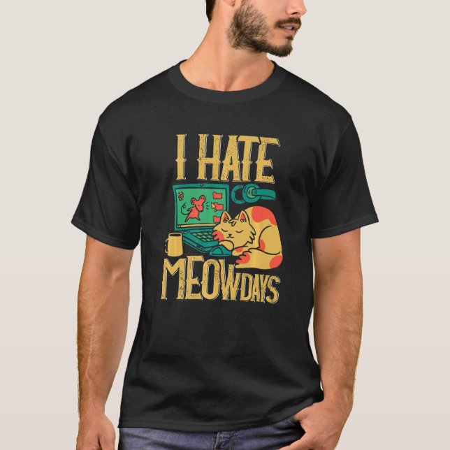 T-shirt Chat de bureau qui déteste lundi (Devant)