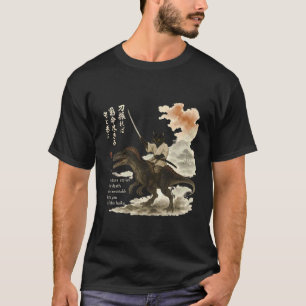 T-shirt Chat de calligraphie japonaise chevauche un dinosa