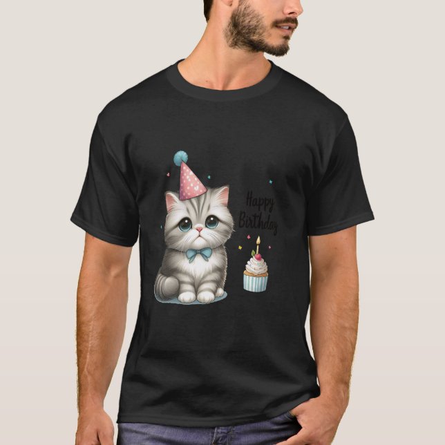 T-shirt Chat de célébration d'anniversaire adorable Chapea (Devant)
