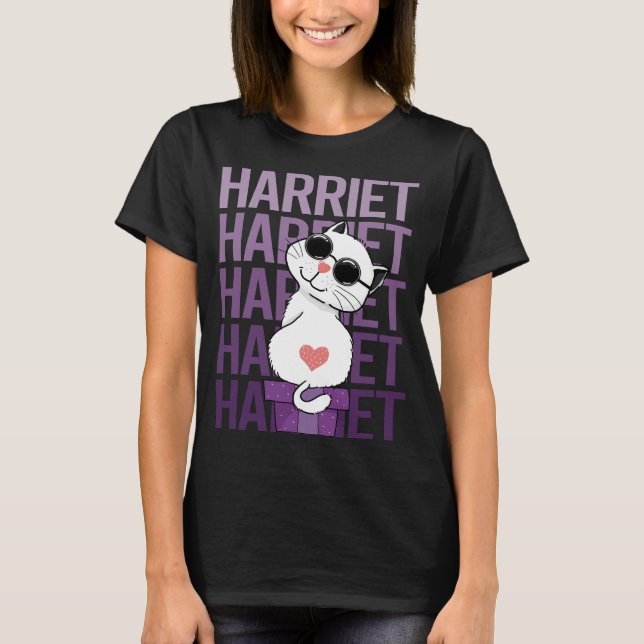 T-shirt Chat de charme - Nom de la harriette (Devant)