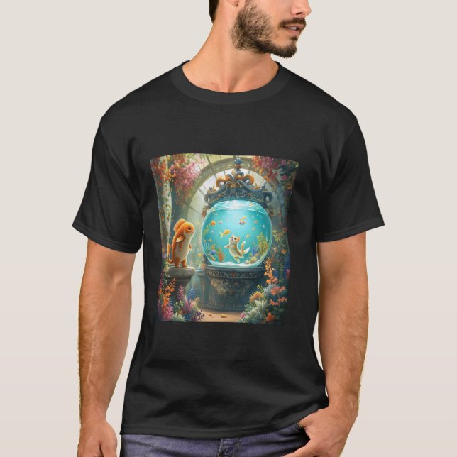 T-shirt Chat de chasse de poissons fantastiques (Devant)