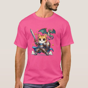 T-shirt Chat de Chevalier Médiéval Chasseur de Dragon Ren