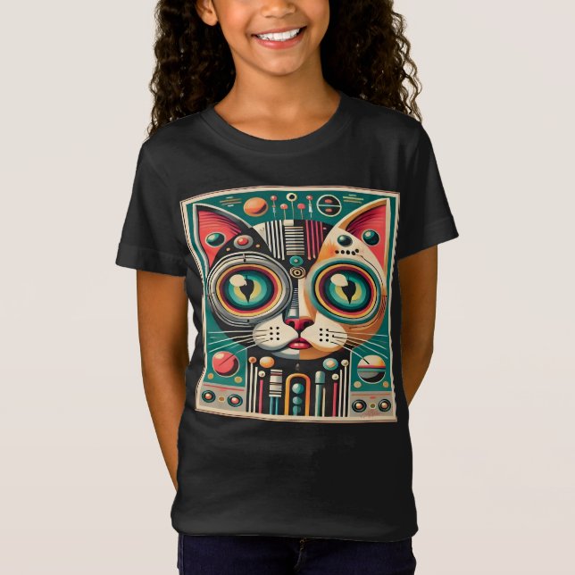 T-Shirt Chat de circuit rétro-futuriste du milieu du siècl (Devant)