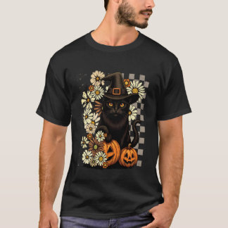 T-shirt Chat de citrouille d'Halloween vintage 90 Floral R