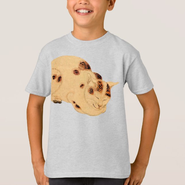 T-shirt Chat de couchage antique Bois japonais Ukiyo-e (Devant)