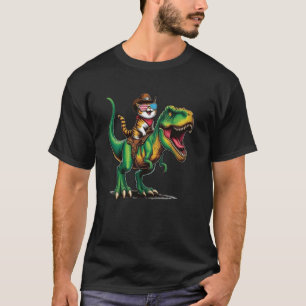 T-shirt Chat de cowboy drôle à cheval sur un dinosaure Dra