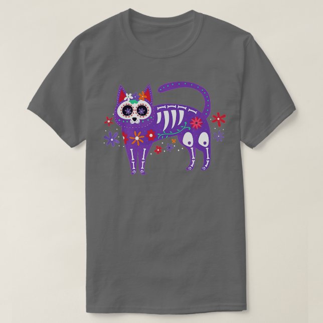 T-shirt Chat de crâne de sucre Jour de la mort Squelette C (Design devant)
