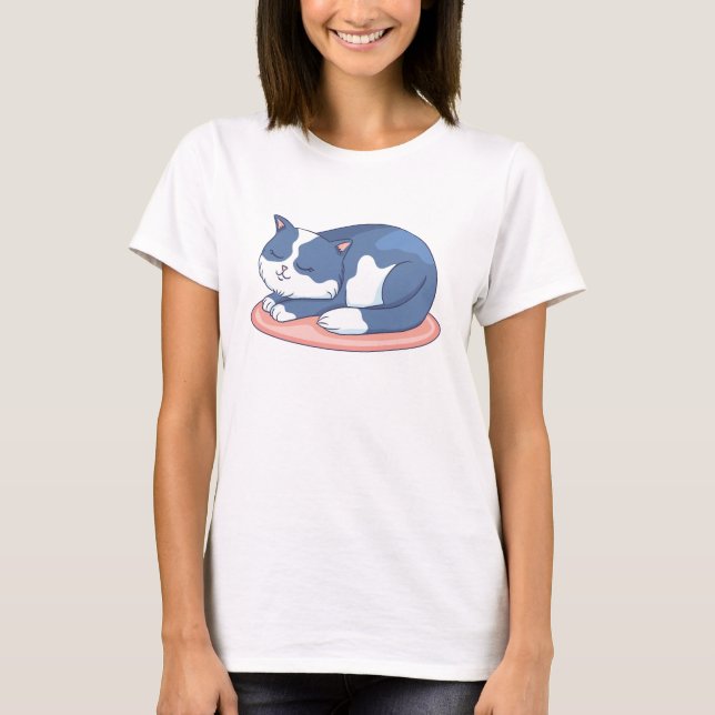T-shirt Chat de dessin animé adorable endormi (Devant)