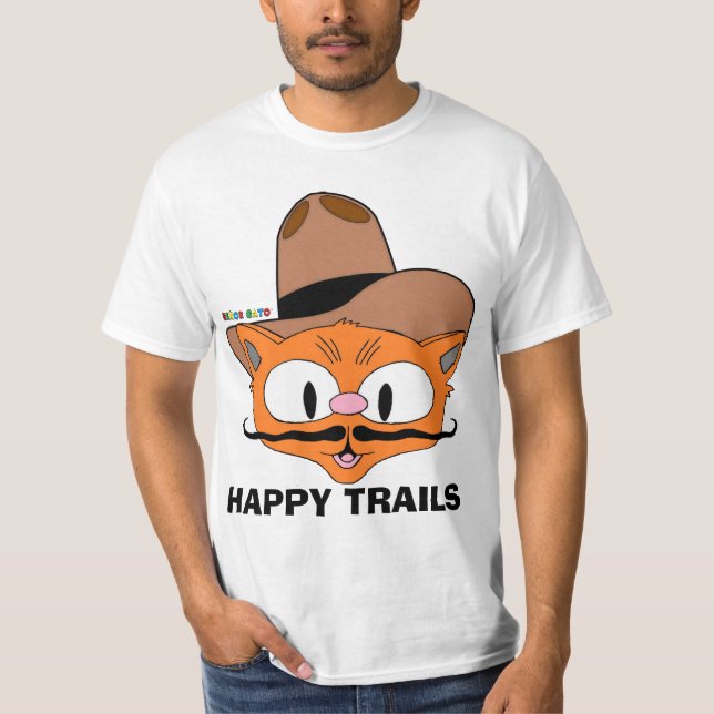 T-shirt Chat de dessin animé avec moustache HAPPY TRAILS D (Devant)