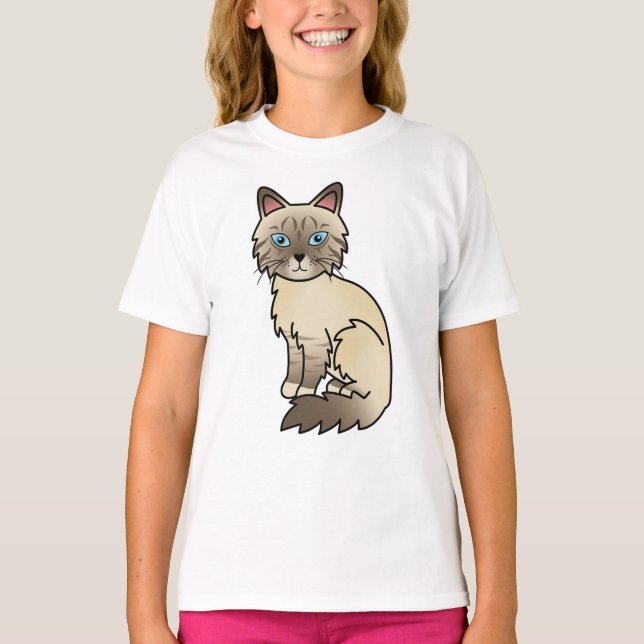 T-shirt Chat de dessin animé Birman / Ragdoll au point tab (Devant)