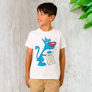 T-shirt Chat de dessin animé bleu grincheux tenant une lis