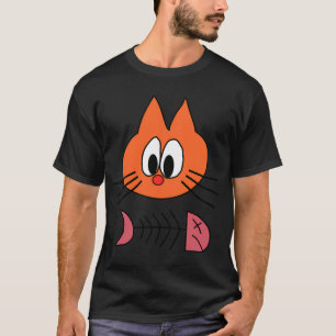 T-shirt Chat de dessin animé orange avec restes de poisson