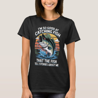 T-shirt Chat de dessin animé pêcheur mignon